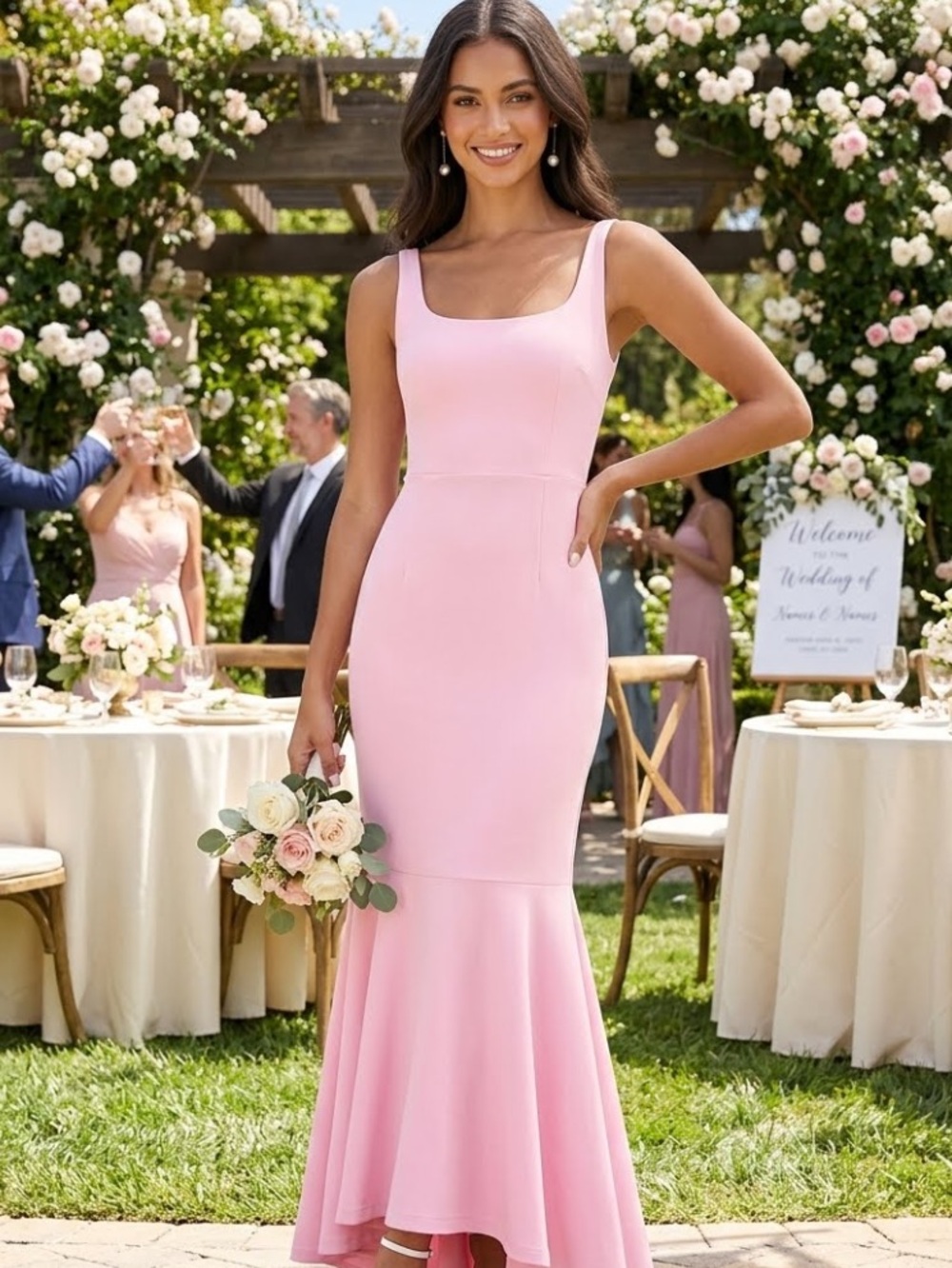 New Lulus Romantic Destiny Sleeveless Pink Square Neck Mermaid Dress Sz XL